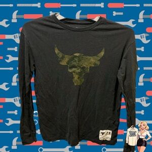 Under Armour Shirt Project Rock Brahma Bull Embroidered Flag USA Boys Youth L